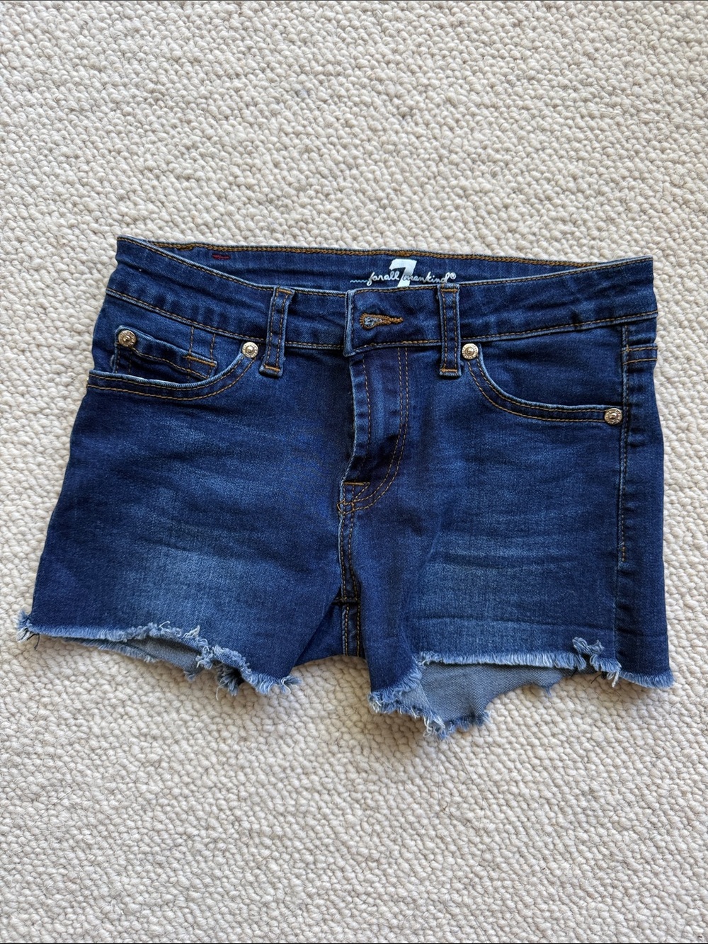 Girls 7 For All Mankind Dark Blue Denim Cutoff Shorts - Casual Frayed Hem